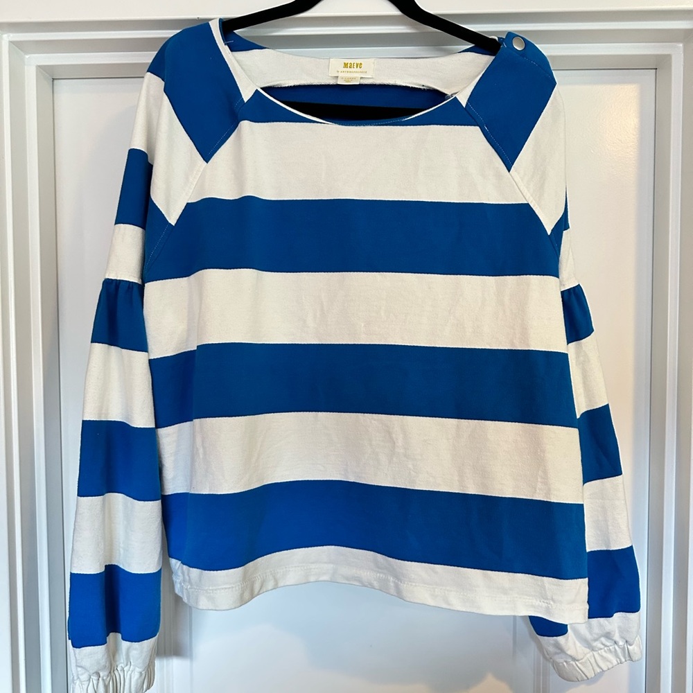 Anthropologie Maeve Blue & White French terry sweatshirt